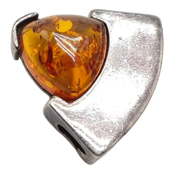 Triangle Baltic Amber Necklace Slide Charm Sterling Silver Vintage MODERNIST - Picture 5 of 5